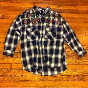 Zara Plaid Flannel with Floral Beading